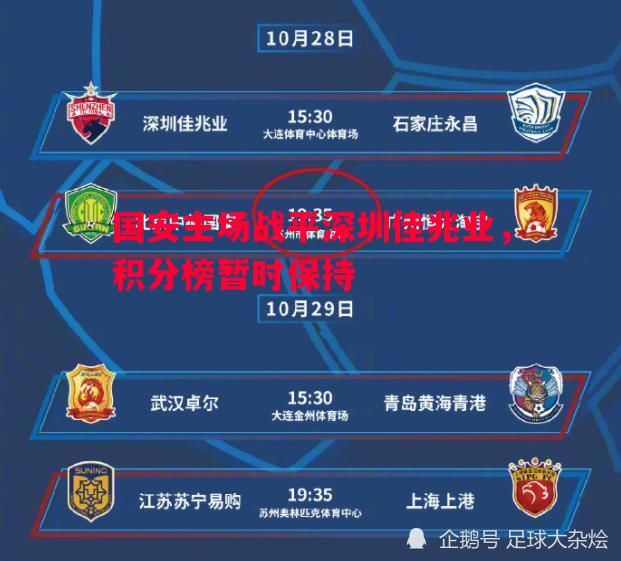 国安主场战平深圳佳兆业，积分榜暂时保持